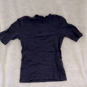 Ribbed Mock Neck T-shirt (Navy Blue)